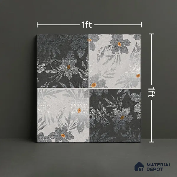 Floral Wall Tile TL 07250 B Plana 8009 GLM (Silver) 1 ft x 1 ft Ceramic Matte Finish - 9 mm  | 2 mm Spacer is Mandatory | Please Expect a Slight Variation of Pattern (Sample)